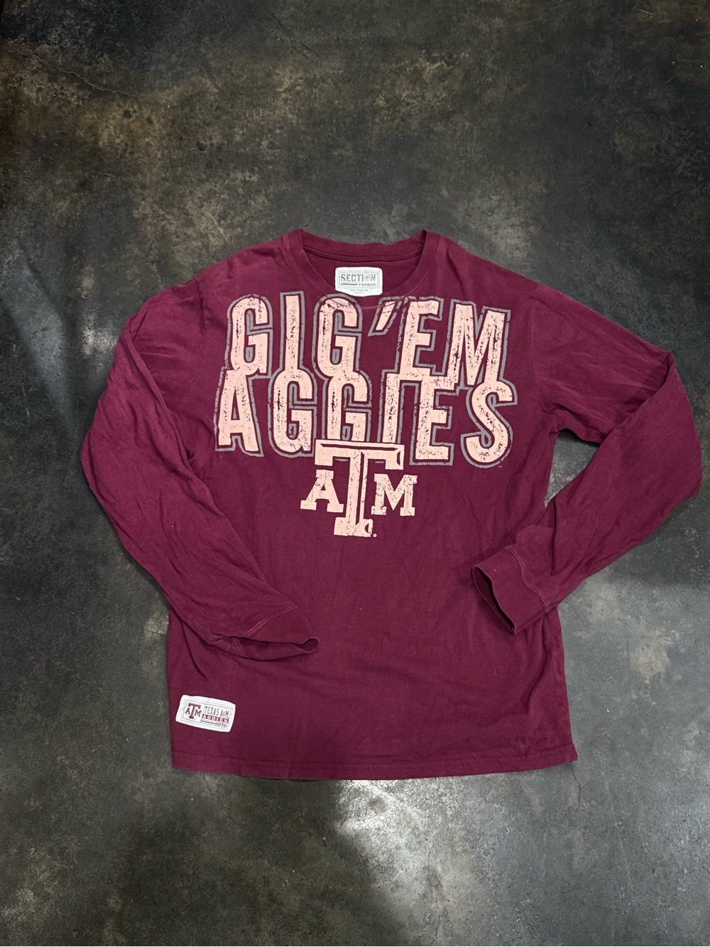 Texas A&M "Gig 'Em Aggies" Maroon Long Sleeve Tee Large